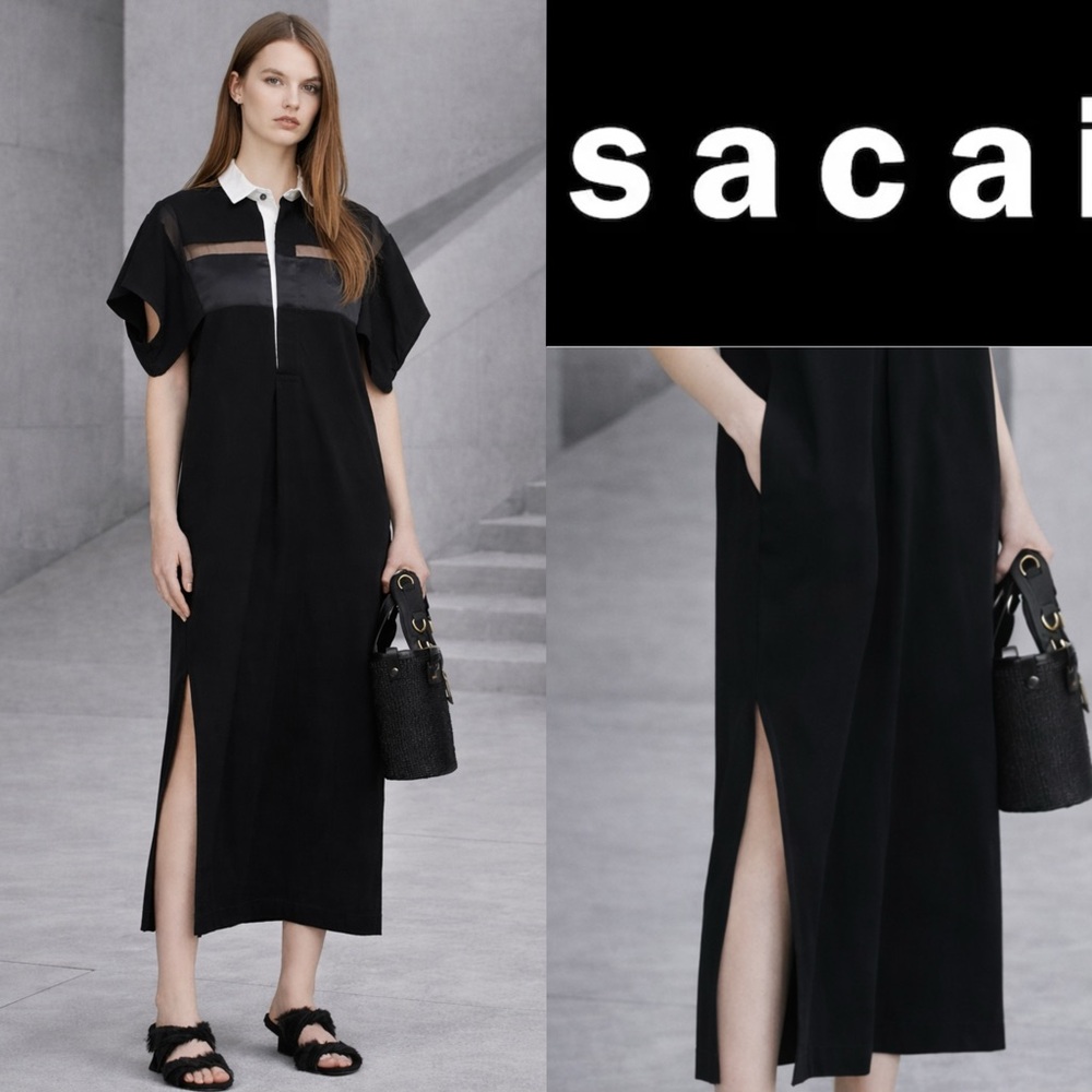 SACAI illusion jersey polo dress super soft and cute size 2
